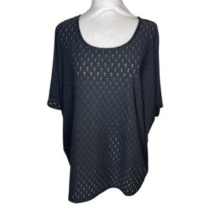 Black Eyelet Batwing Short Sleeve Blouse Oversized Summer Casual Size Large